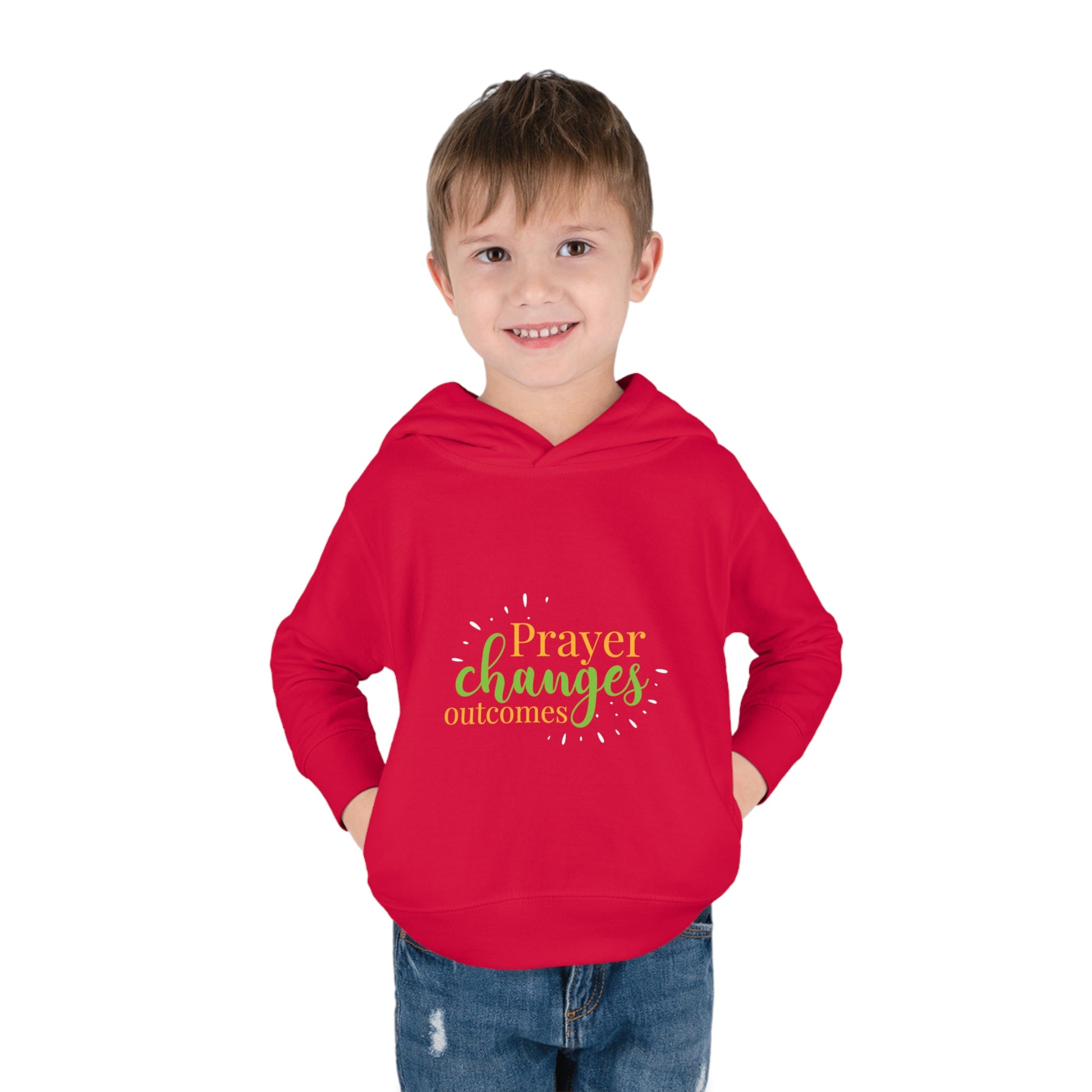 Prayer Changes Outcomes Toddler Christian Pullover Fleece Hoodie Printify