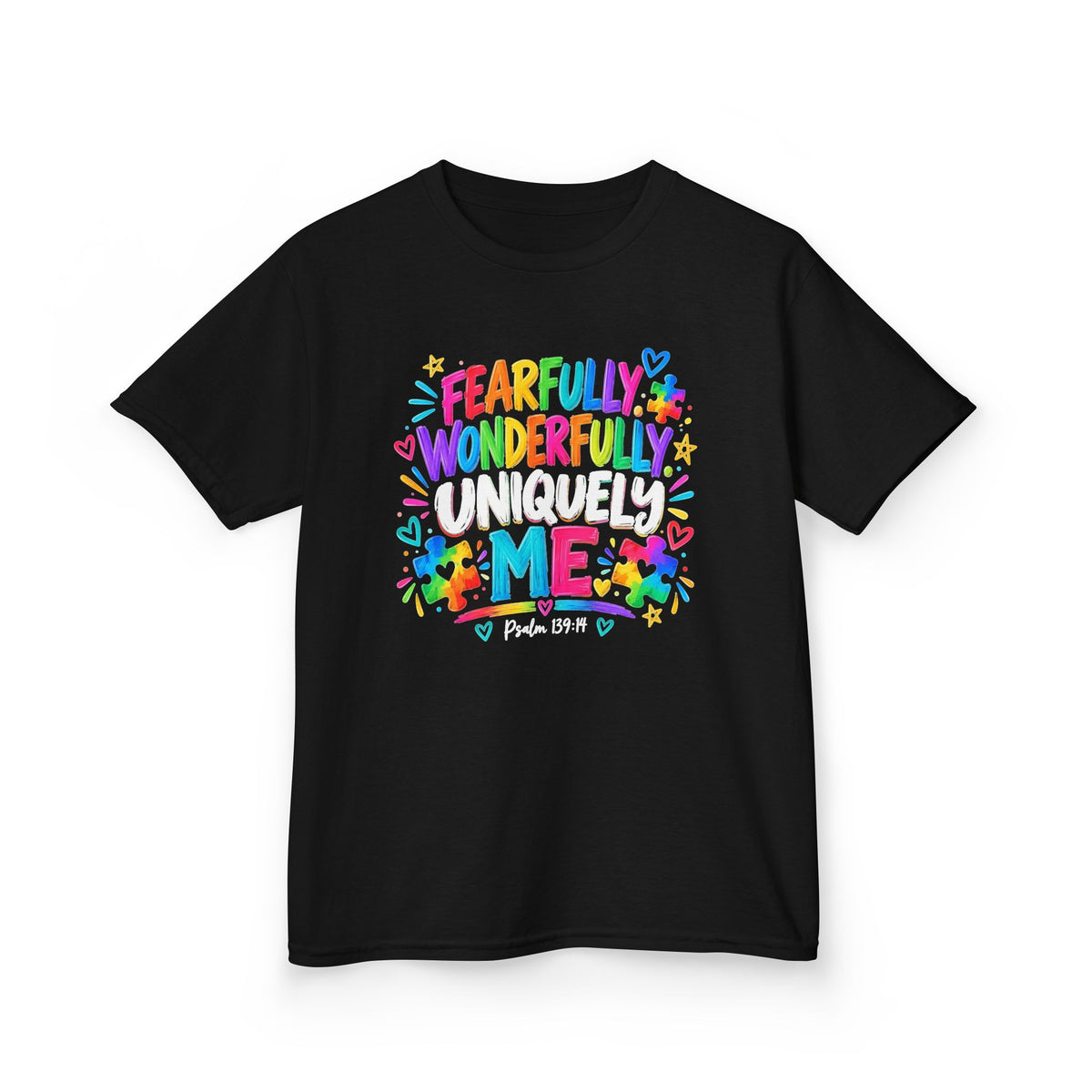 Fearfully Wonderfully Uniquely Me Youth Autism Awareness T-Shirt — Psalm 139:14 Tee