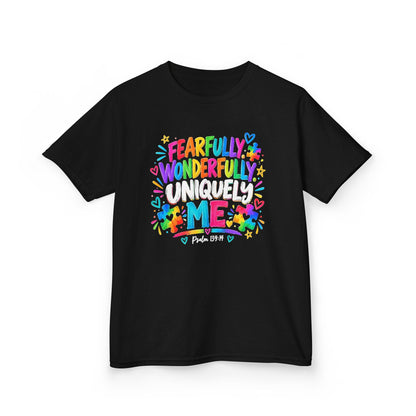 Fearfully Wonderfully Uniquely Me Youth Autism Awareness T-Shirt — Psalm 139:14 Tee