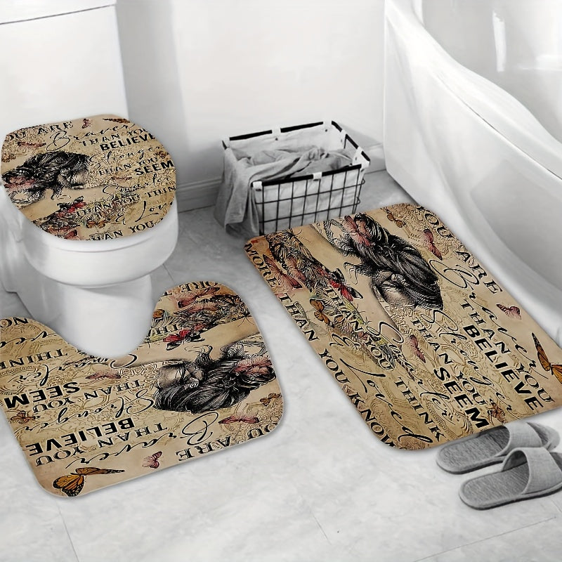 1/3PCS You Are Braver Than You Believe Christian Shower Curtains Set, Non-Slip Bath Mat, Polyester Machine Wash Shower Curtain, Anti-slip Toilet Floor Rugs, Toilet Lid Cover, U-shaped Mat, 70.9inch X 70.9inch claimedbygoddesigns