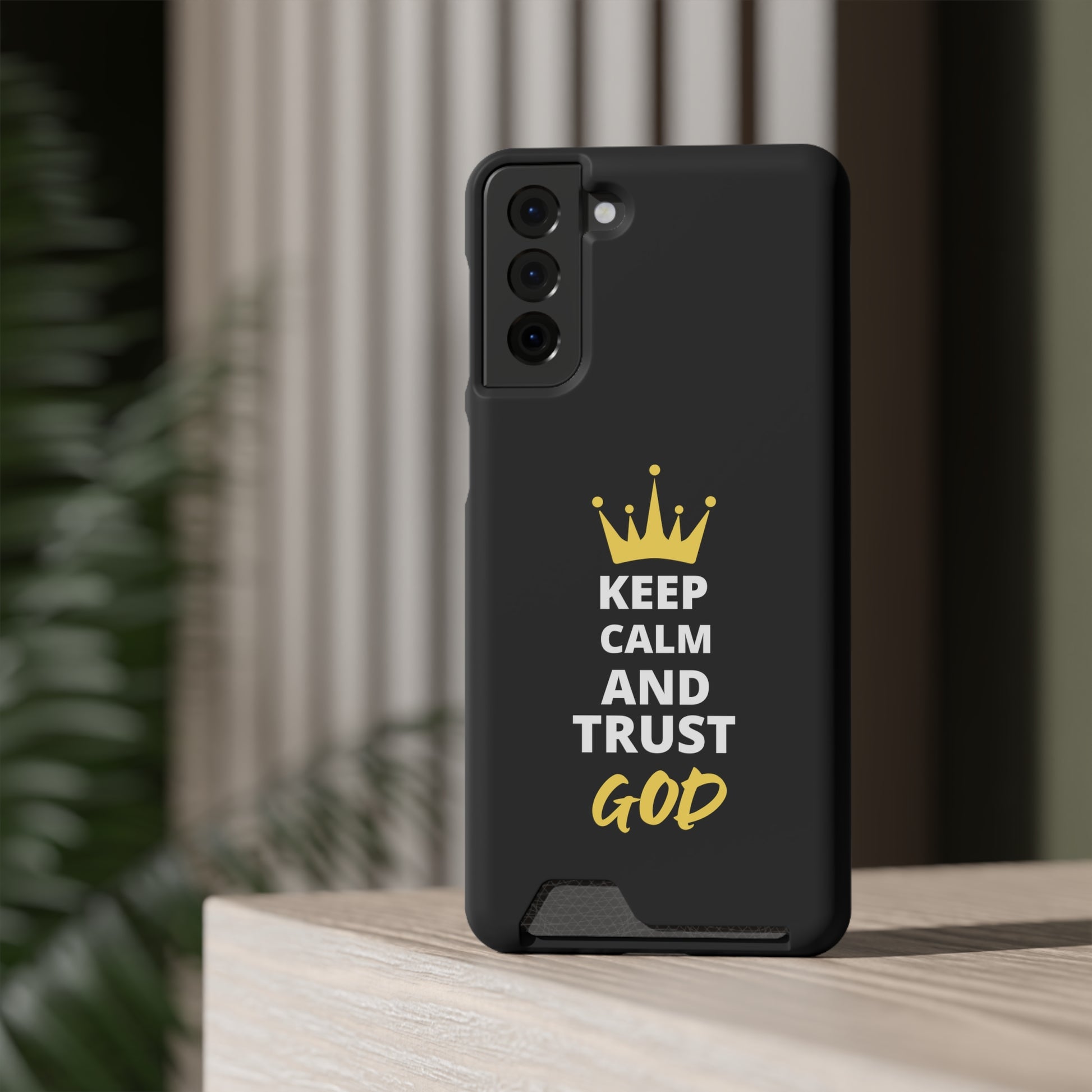 Keep Calm And Trust God Christian Phone Case With Card Holder Printify