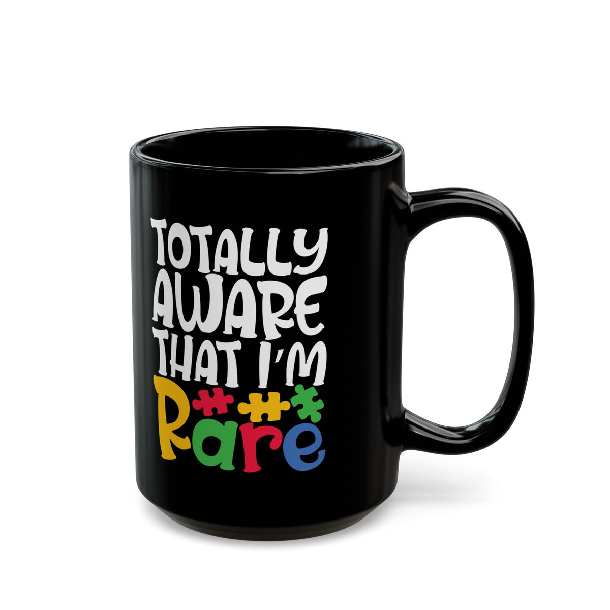 Rare Autism Awareness Black Mug - Fun Colorful Coffee Cup