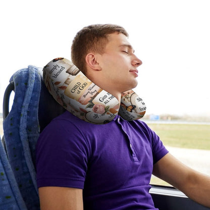 Bible Affirmations (flowered cross) Christian Neck Pillow for Restful Journeys