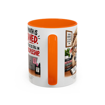 Saved & Sassy Sheep Coffee Mug — "My Mouth Is Saved, My Face Is Still In Discipleship" Accent Mug