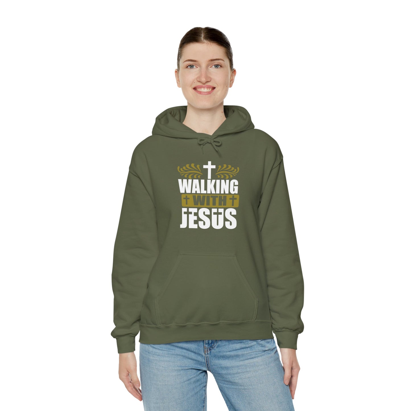 Walking With Jesus Unisex Christian Pullover Hooded Sweatshirt