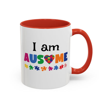 Inspirational Autism Coffee Mug - I am AUSome - 11oz/15oz Accent Mug