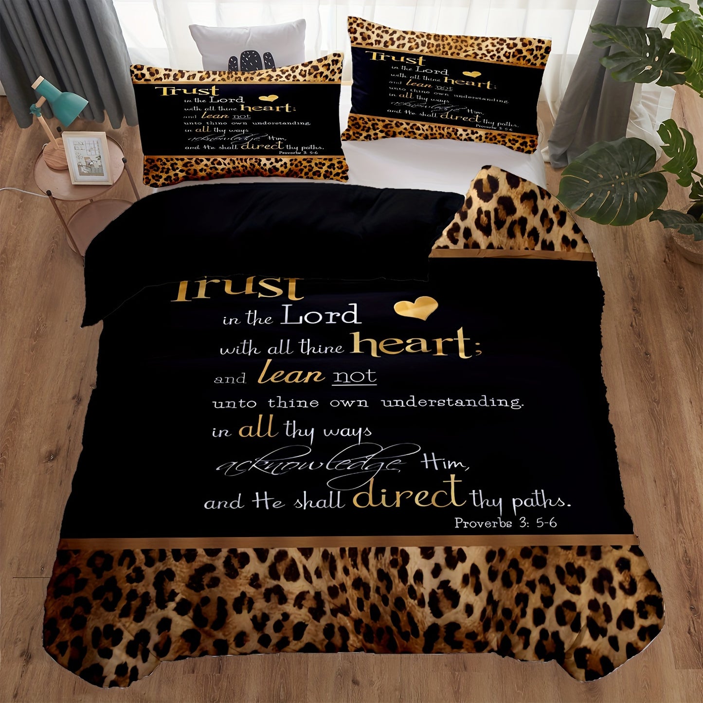Proverbs 3:5-6 Trust In The Lord With All Your Heart 2/3pcs Christian Duvet Cover Set, (1 Duvet Cover + 1/2 Pillowcase, Without Core) claimedbygoddesigns