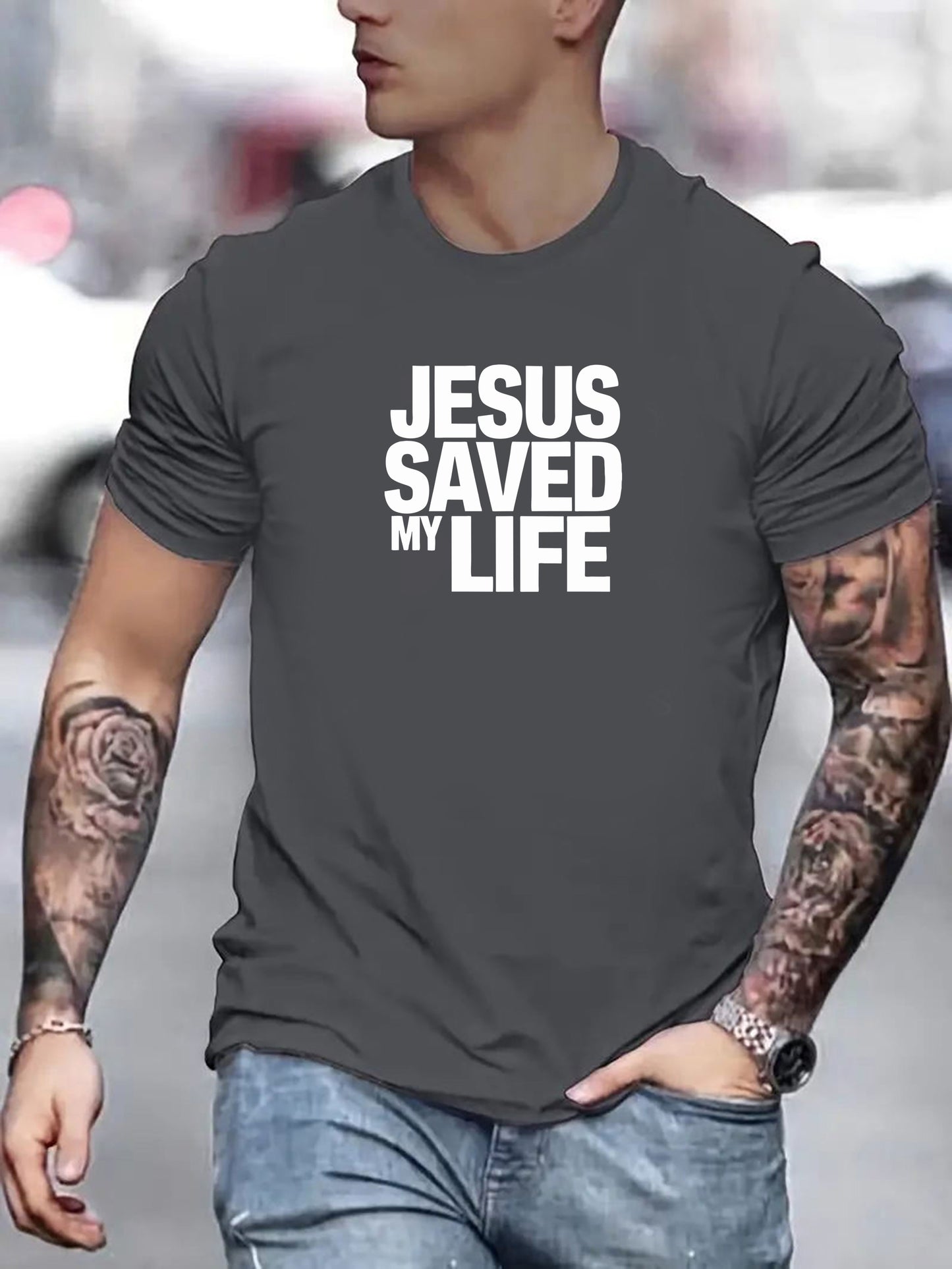 Jesus Saved My Life Men's Christian T-shirt claimedbygoddesigns