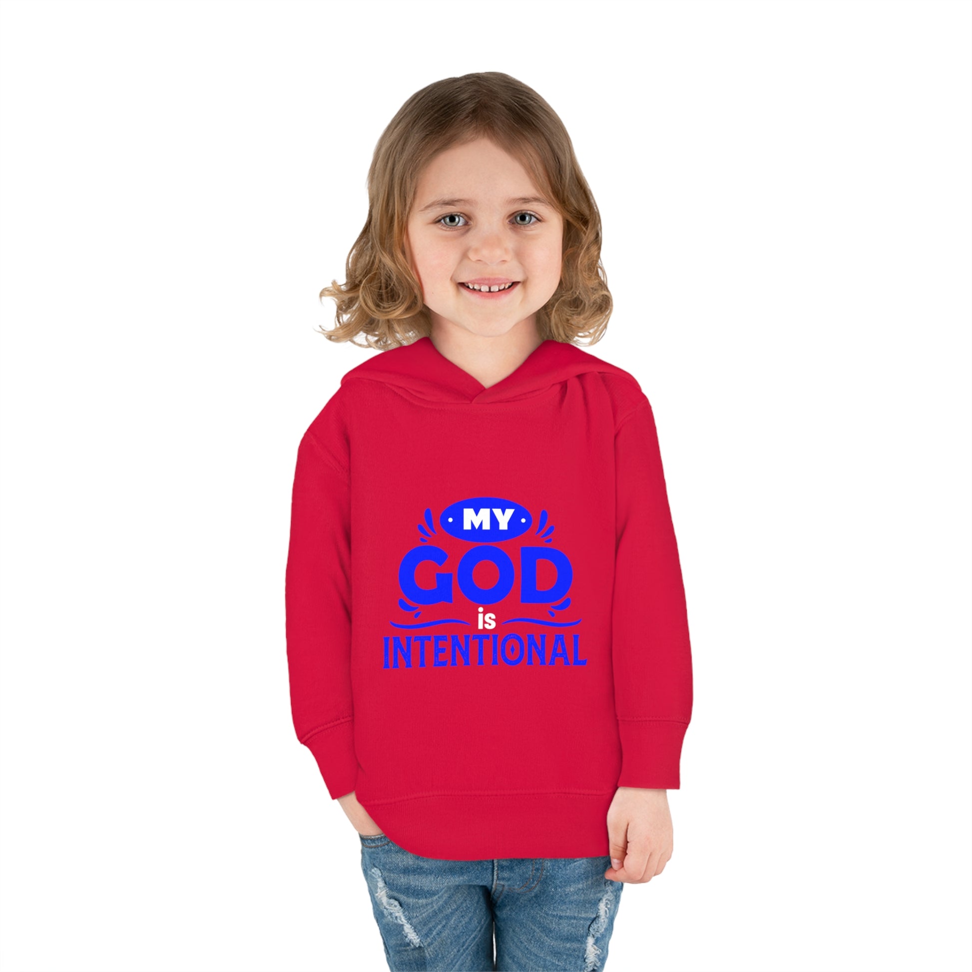 My God Is Intentional Toddler Pullover Fleece Hoodie Printify