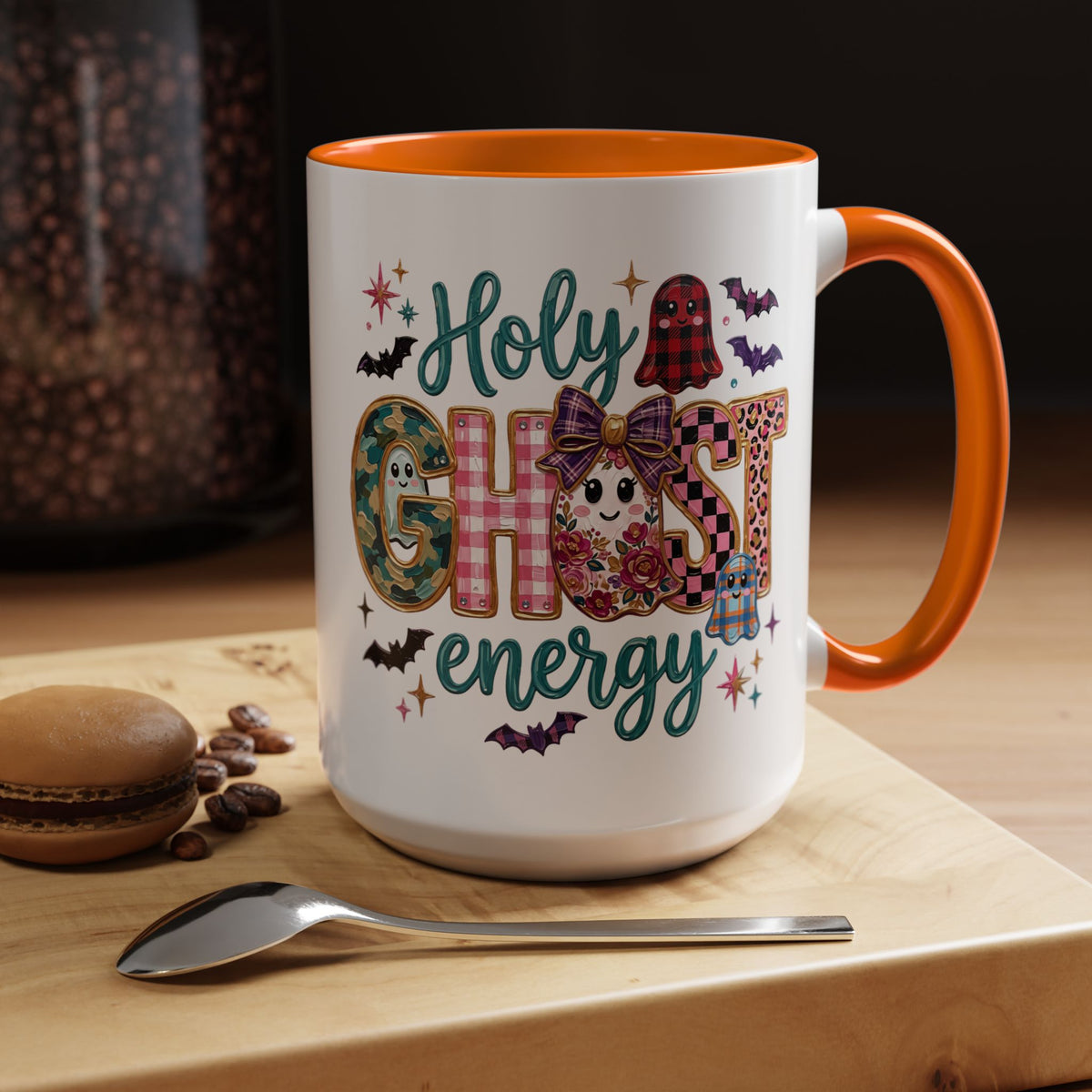 Accent Christian Coffee Mug — "Holy Ghost Energy" Halloween Cute Spooky Ceramic Mug (11/15oz)