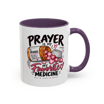 Prayer Is My Favorite Medicine Accent Coffee Mug – Inspirational Religious Gift