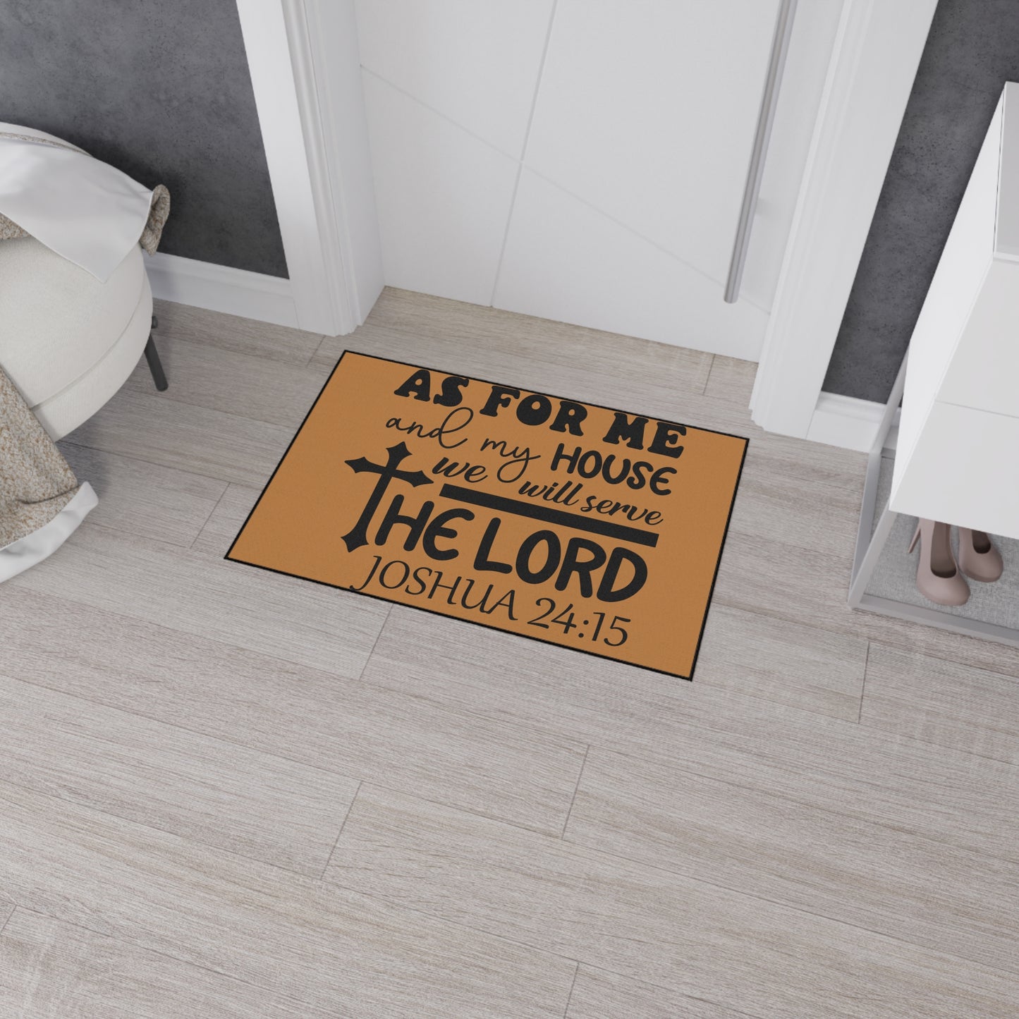 Christian Heavy Duty Floor Mat, We Will Serve Decor, Religious Entryway Rug, Scripture Welcome Mat, Inspirational