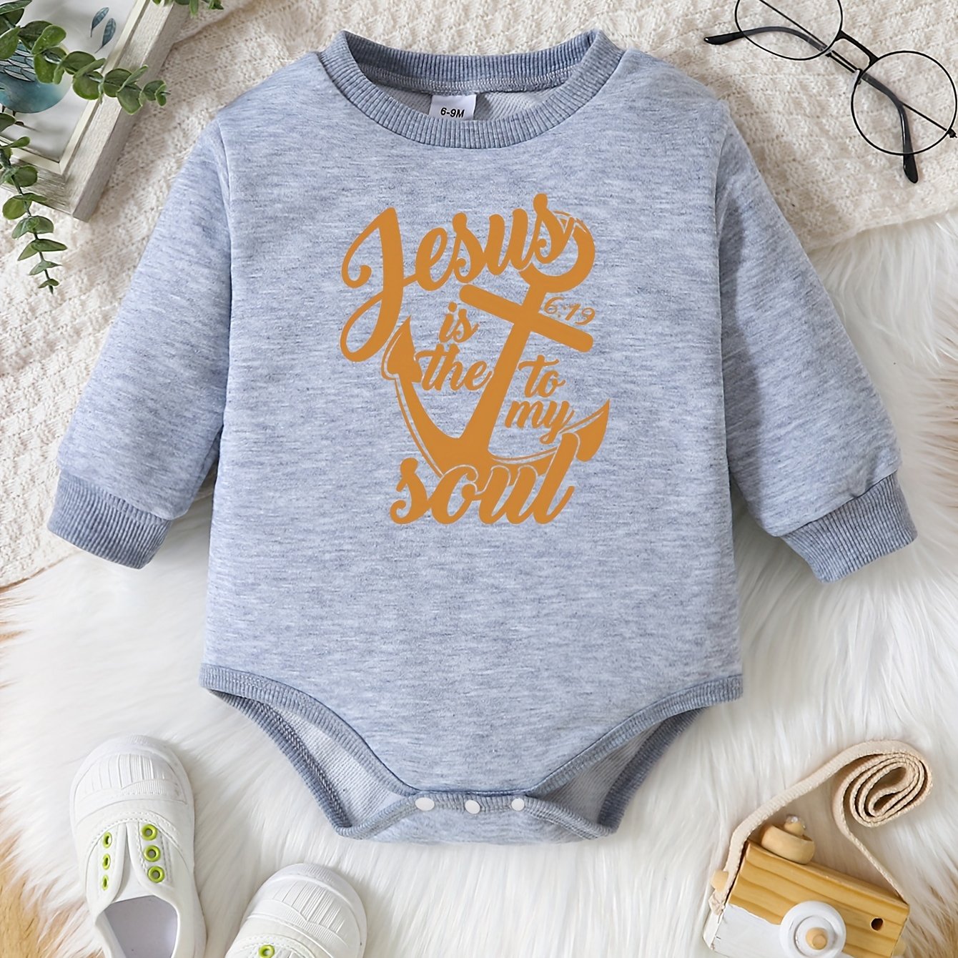 Jesus Is The Anchor To My Soul Long Sleeve Christian Baby Onesie claimedbygoddesigns