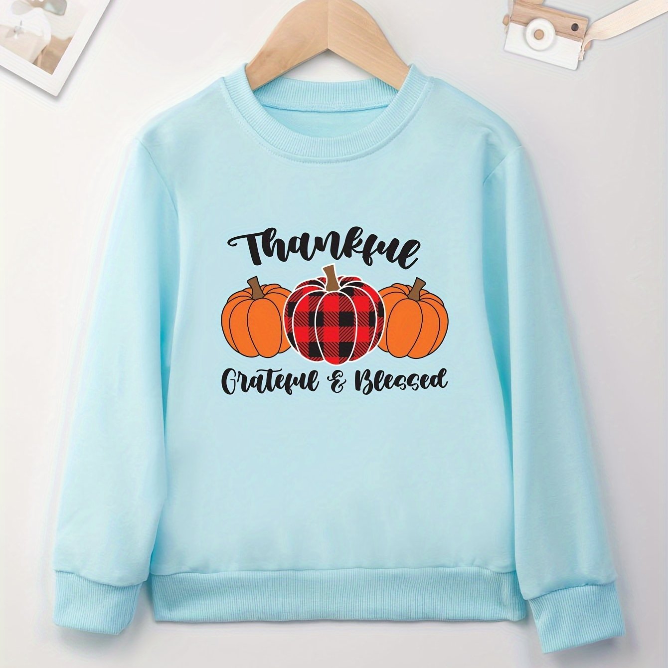Thankful GRATEFUL&BLESSED (thanksgiving themed) Youth Christian Pullover Sweatshirt claimedbygoddesigns