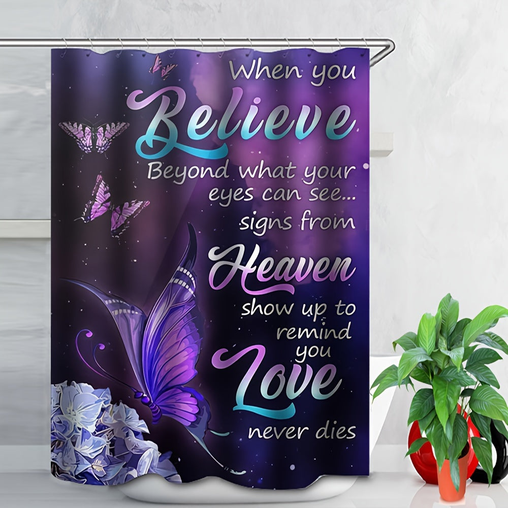 4pcs Believe Beyond What You Can See Christian Shower Curtain With 12 Hooks, Non-Slip Bathroom Rug, Toilet U-Shape Mat, Toilet Lid Cover Pad claimedbygoddesigns
