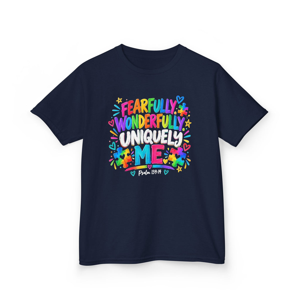 Fearfully Wonderfully Uniquely Me Youth Autism Awareness T-Shirt — Psalm 139:14 Tee