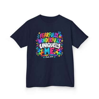 Fearfully Wonderfully Uniquely Me Youth Autism Awareness T-Shirt — Psalm 139:14 Tee
