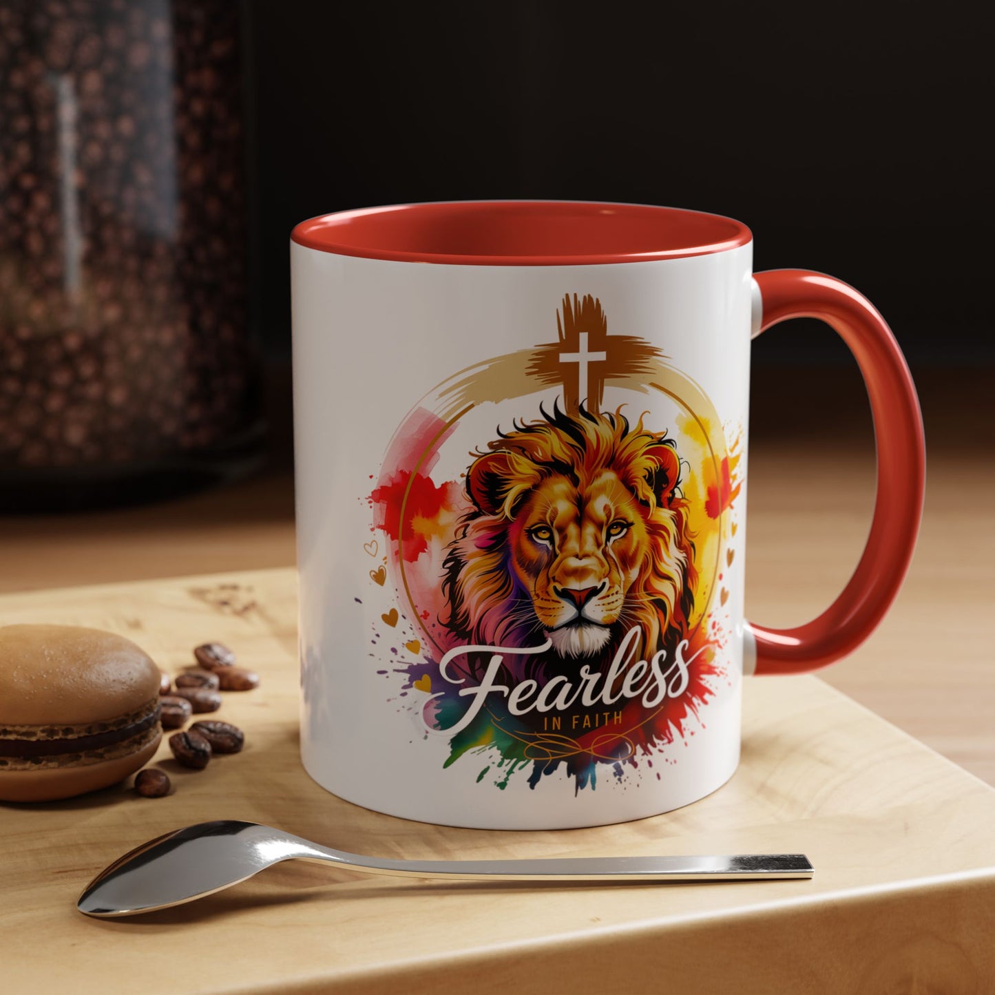 Fearless in Faith Lion Coffee Accent Mug - 11oz & 15oz Inspirational Drinkware