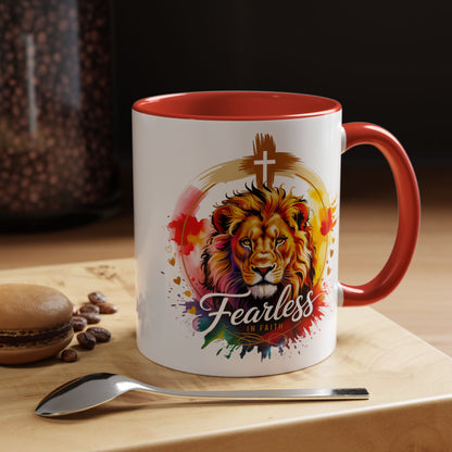 Fearless in Faith Lion Coffee Accent Mug - 11oz & 15oz Inspirational Drinkware