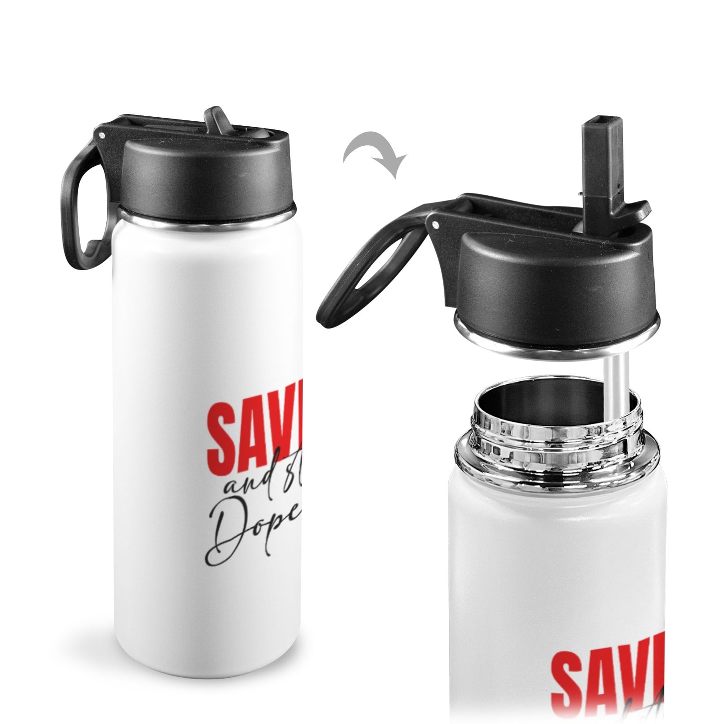 Saved And Still Dope Insulated Christian Water Bottle with Straw Lid (18oz) - ClaimedbyGodDesigns