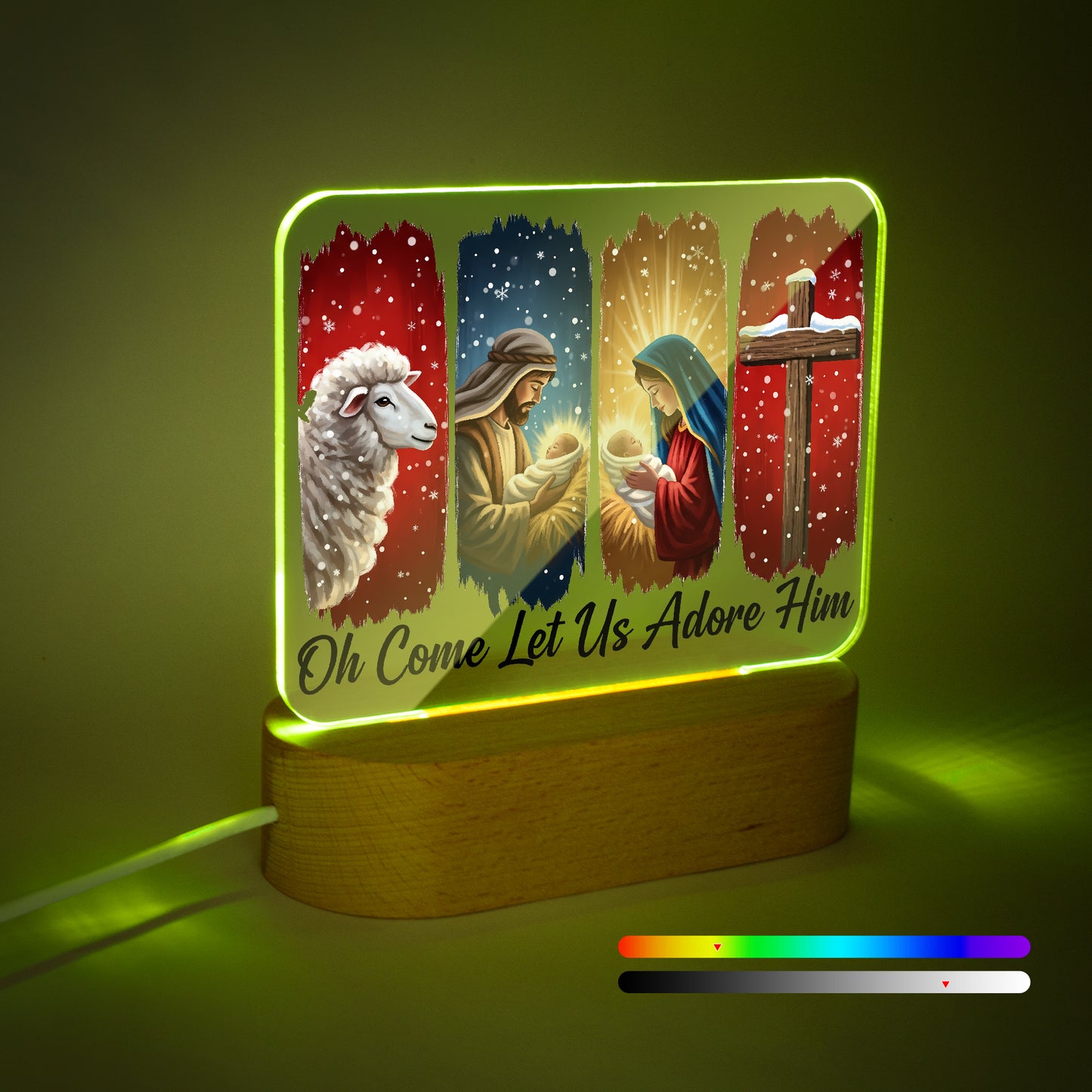 Oh Come Let Us Adore Him Christian Christmas Square Acrylic Night Light - ClaimedbyGodDesigns