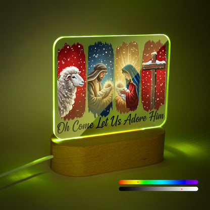 Oh Come Let Us Adore Him Christian Christmas Square Acrylic Night Light - ClaimedbyGodDesigns
