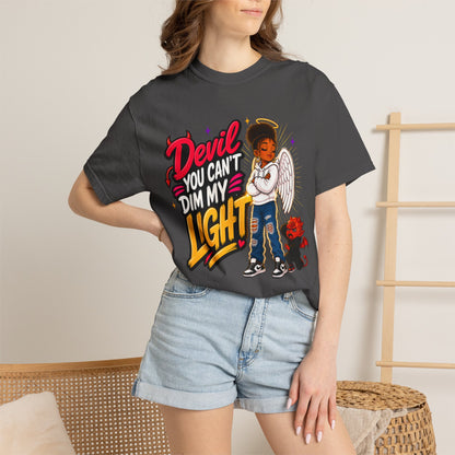 Devil You Can't Dim My Light T-Shirt — Afro Angel Graphic Tee