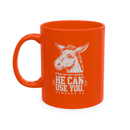 Donkey Wisdom Christian Multicolor Ceramic Mug — "If God Can Use A Donkey, He Can Use You" Faith & Farmhouse Coffee Cup