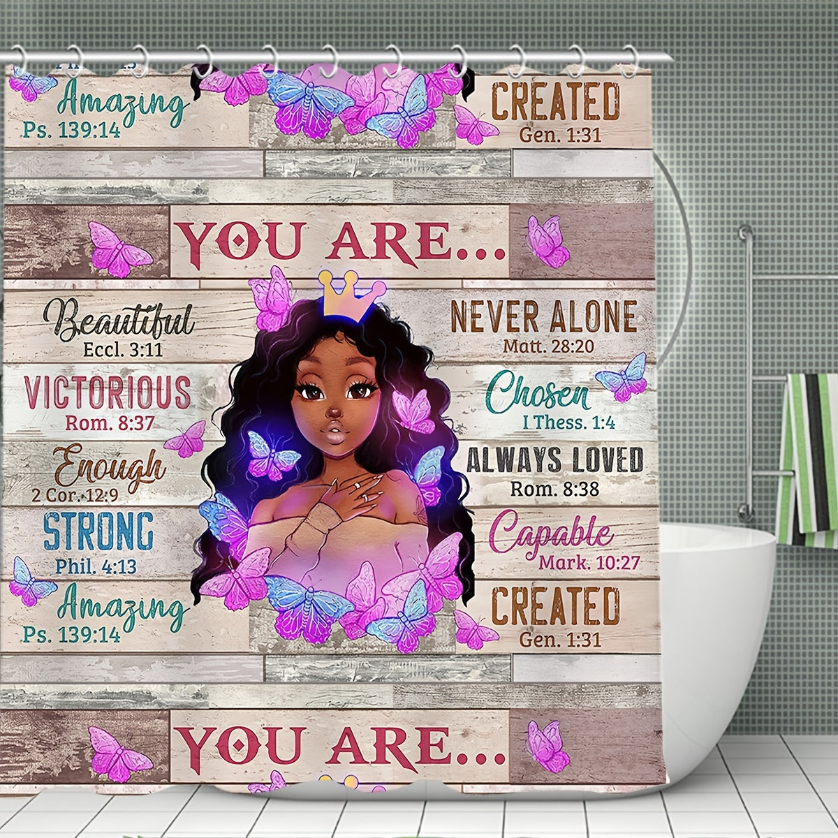 You Are Who God Says You Are Shower Curtain or Set w/ 12 Shower Curtain Hooks 70.8x70.8in claimedbygoddesigns