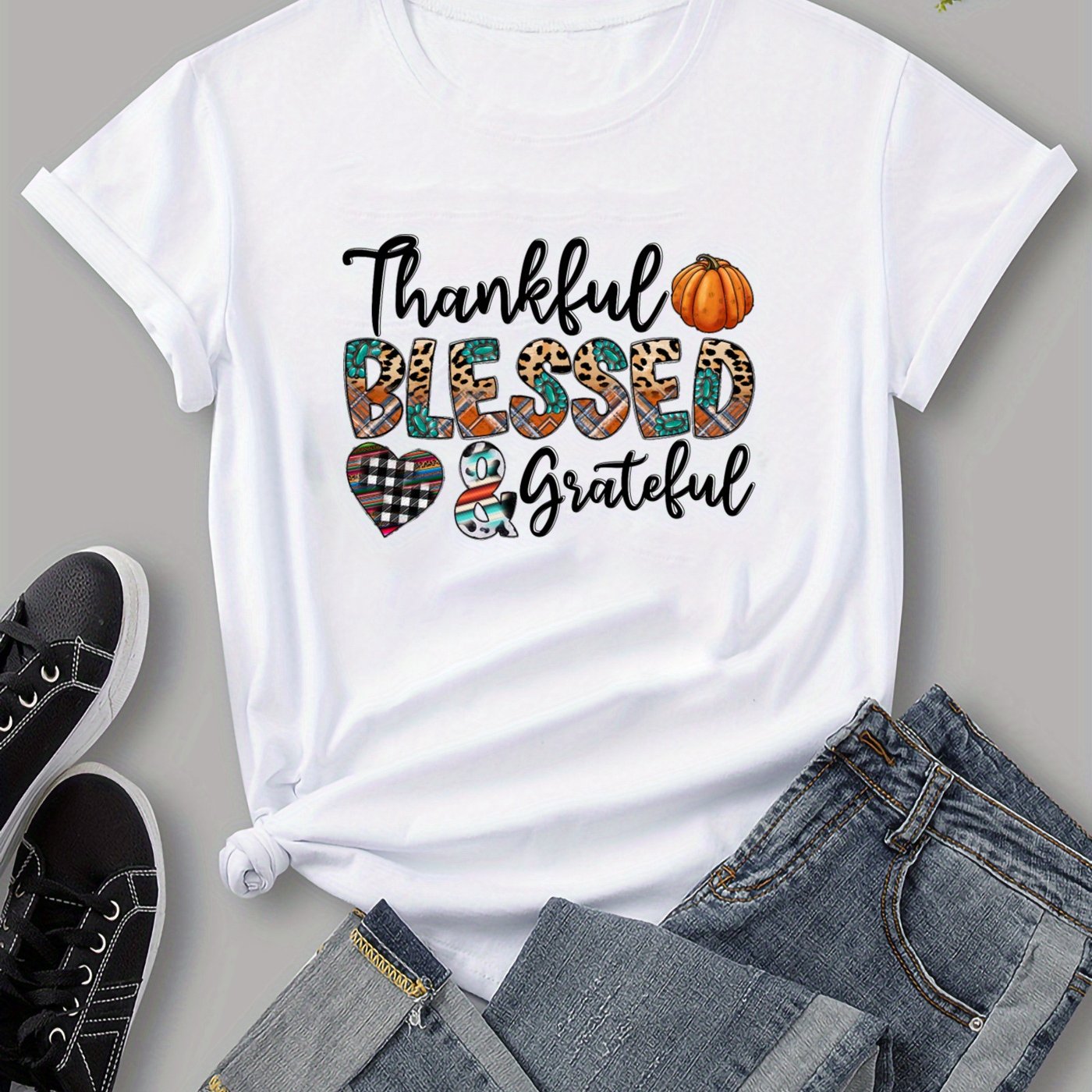 Thankful Blessed & Grateful Women's Christian T-shirt claimedbygoddesigns