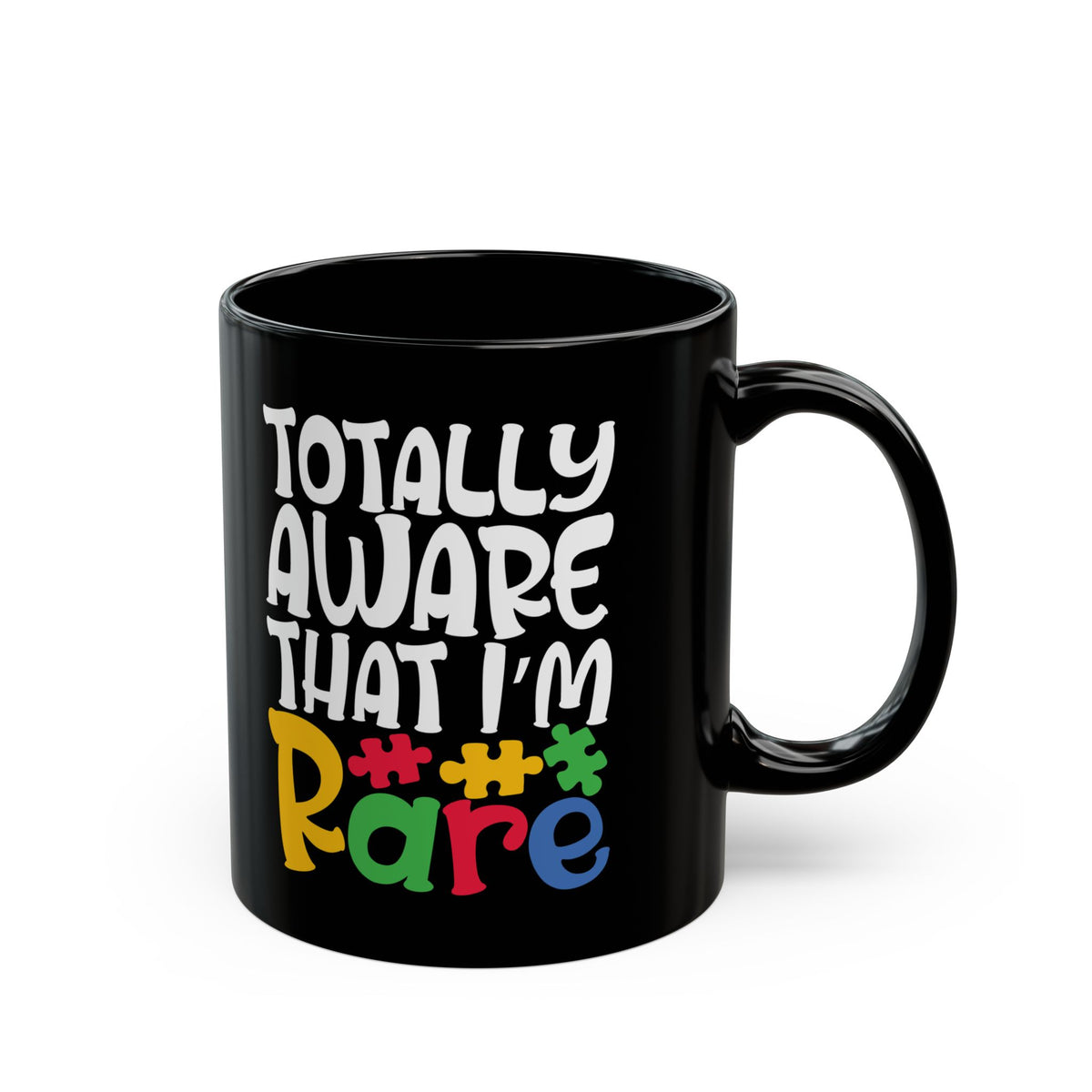 Rare Autism Awareness Black Mug - Fun Colorful Coffee Cup