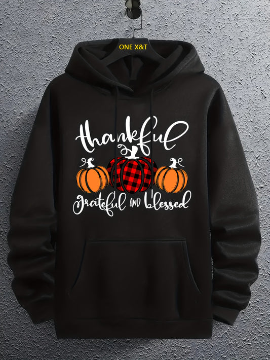 Thankful, Grateful And Blessed (Thanksgiving Themed) Men's Christian Pullover Hooded Sweatshirt claimedbygoddesigns