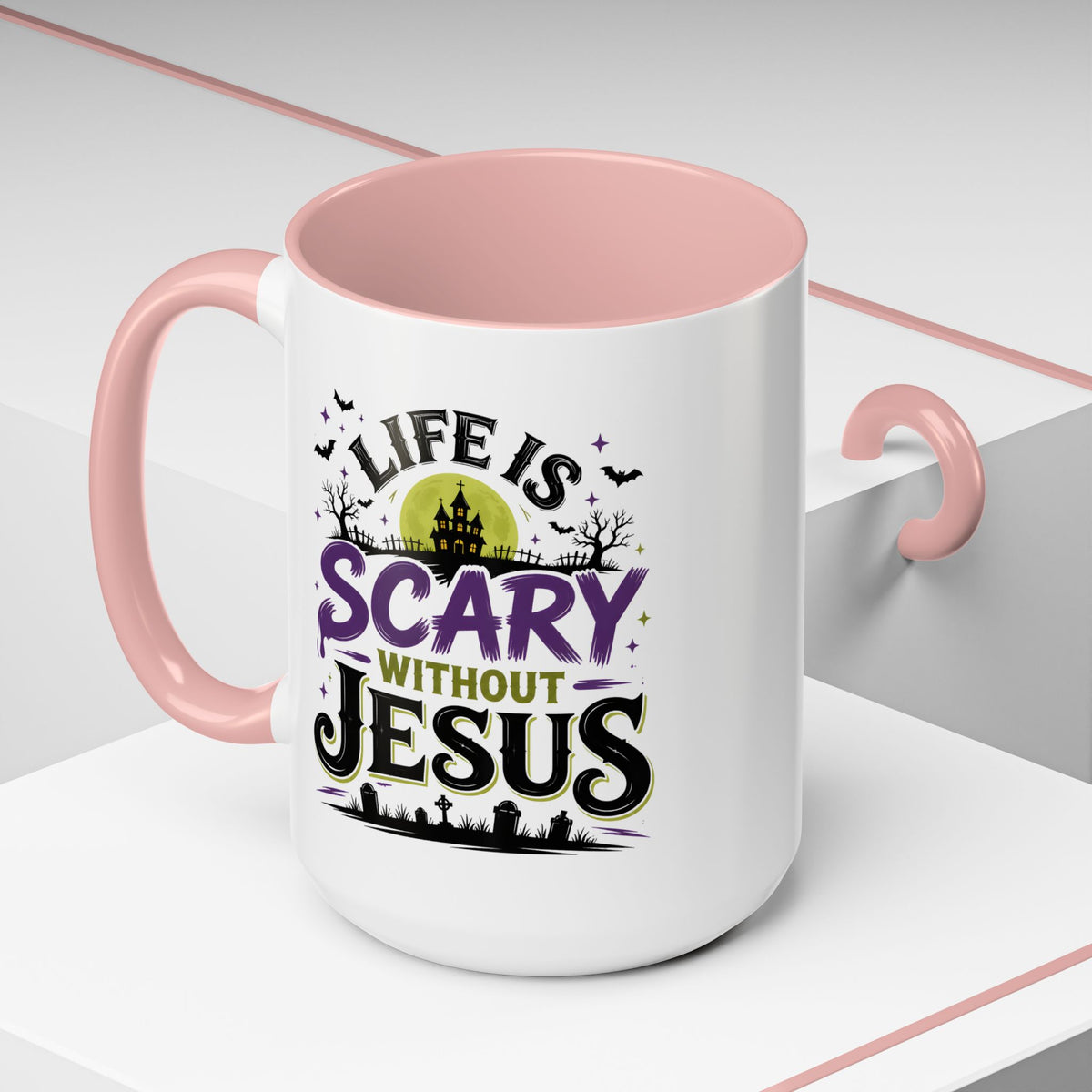 Coffee Mug — “Life Is Scary Without Jesus” Halloween Christian Accent Mug (11/15oz)