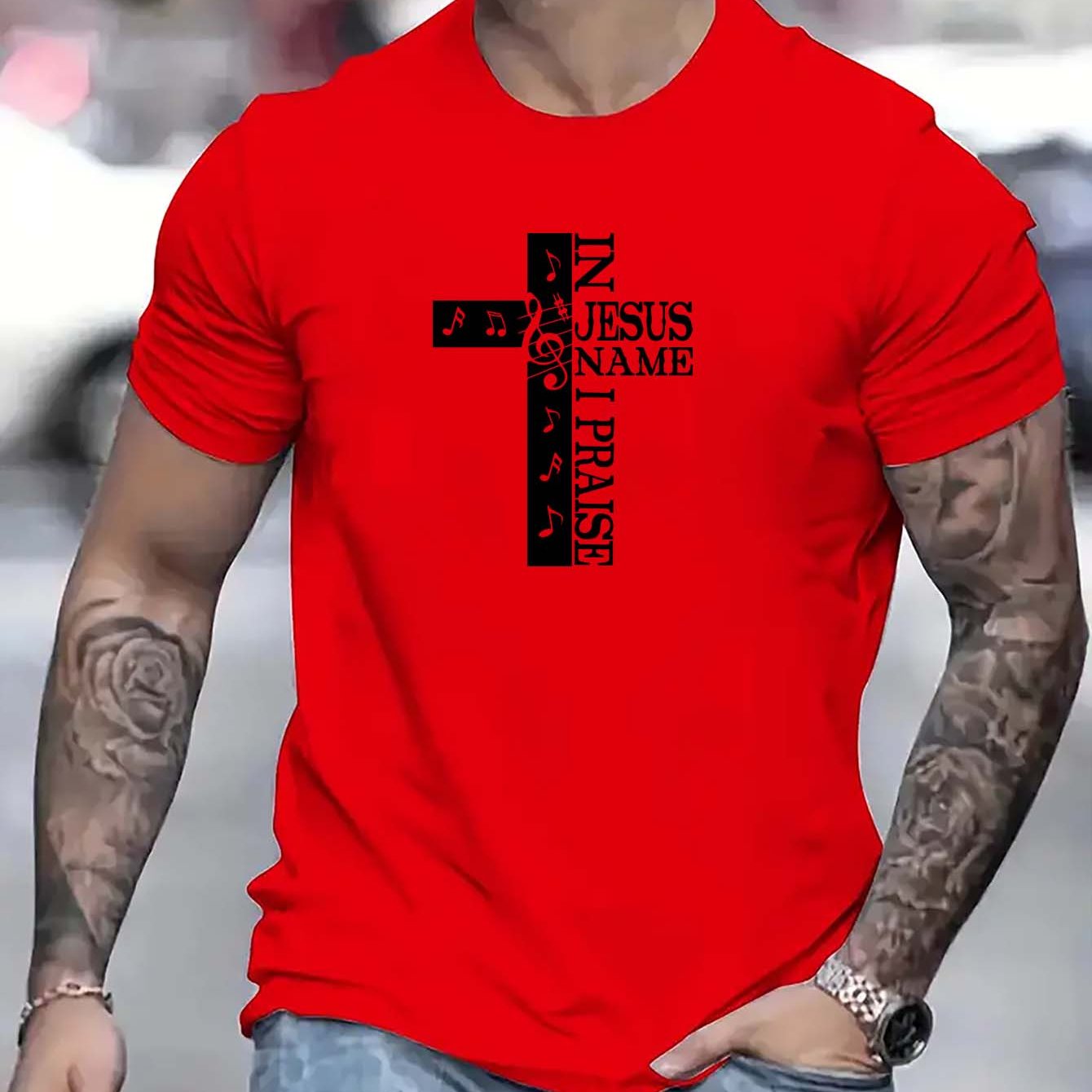 In Jesus Name I Praise Men's Christian T-shirt claimedbygoddesigns