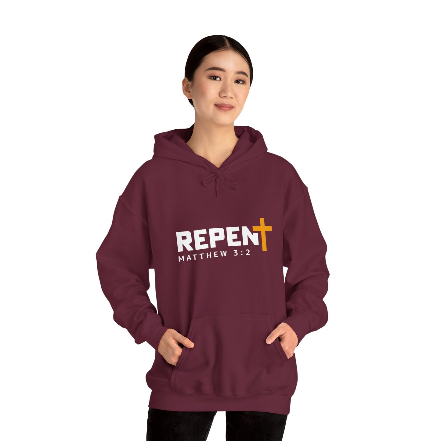 Repent (2) Christian Unisex Hooded Pullover Sweatshirt