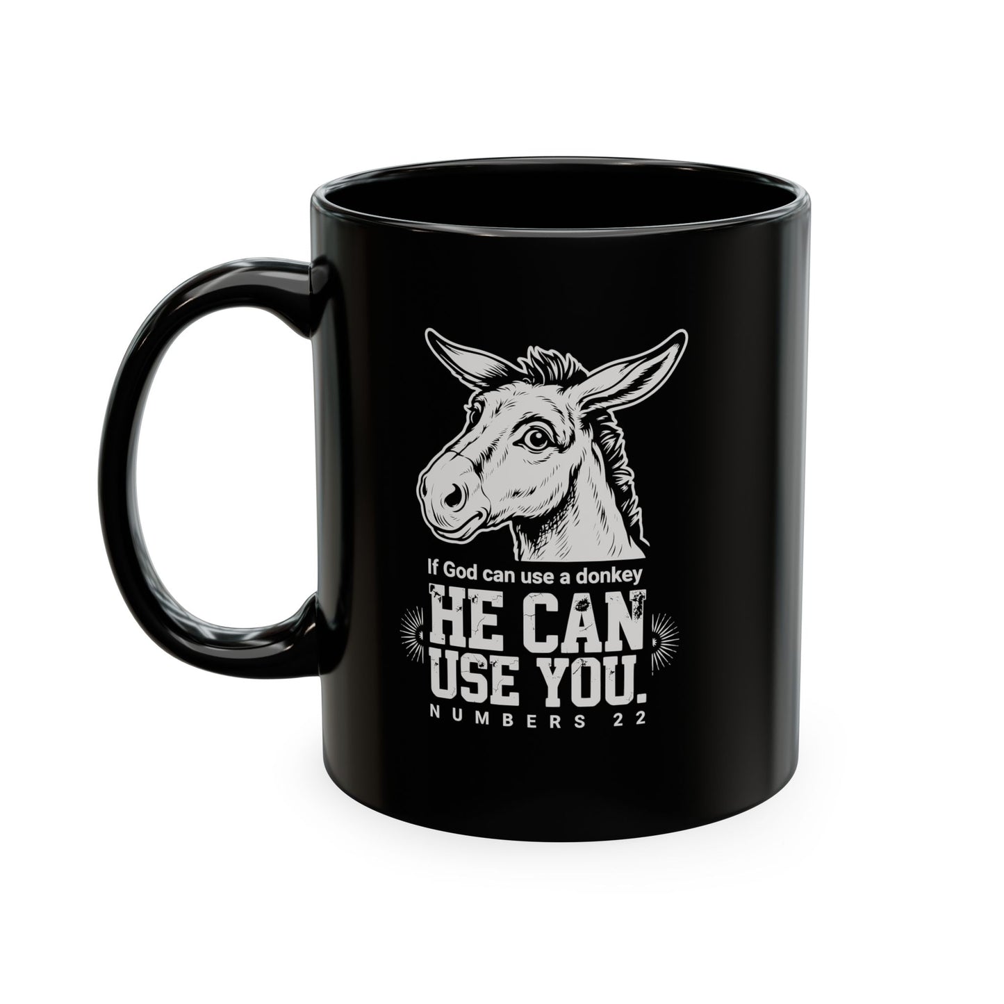Donkey Wisdom Christian Multicolor Ceramic Mug — "If God Can Use A Donkey, He Can Use You" Faith & Farmhouse Coffee Cup