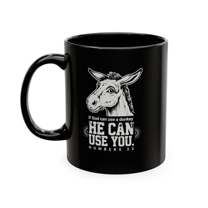 Donkey Wisdom Christian Multicolor Ceramic Mug — "If God Can Use A Donkey, He Can Use You" Faith & Farmhouse Coffee Cup