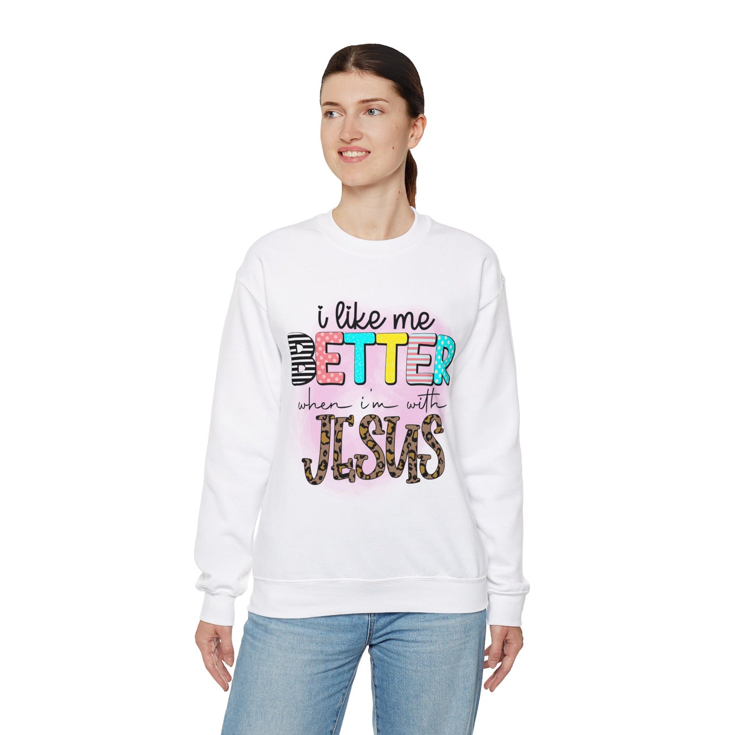 I Like Me Better When I'm With Jesus Unisex Heavy Blend™ Crewneck Christian Sweatshirt