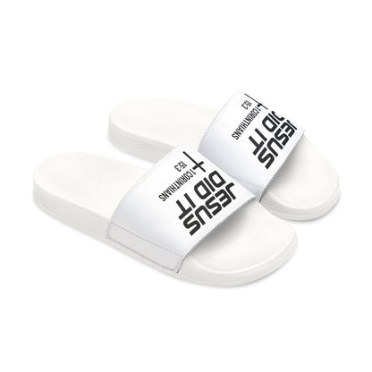 Youth 'He Did It' Christian Slide Sandals — 1 Corinthians 15:3 Faith Slides