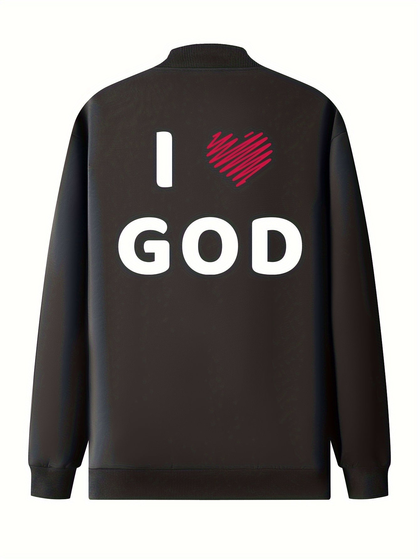 Men's I Love God Print Bomber Jacket, Casual Zip-up Jacket With Pockets claimedbygoddesigns