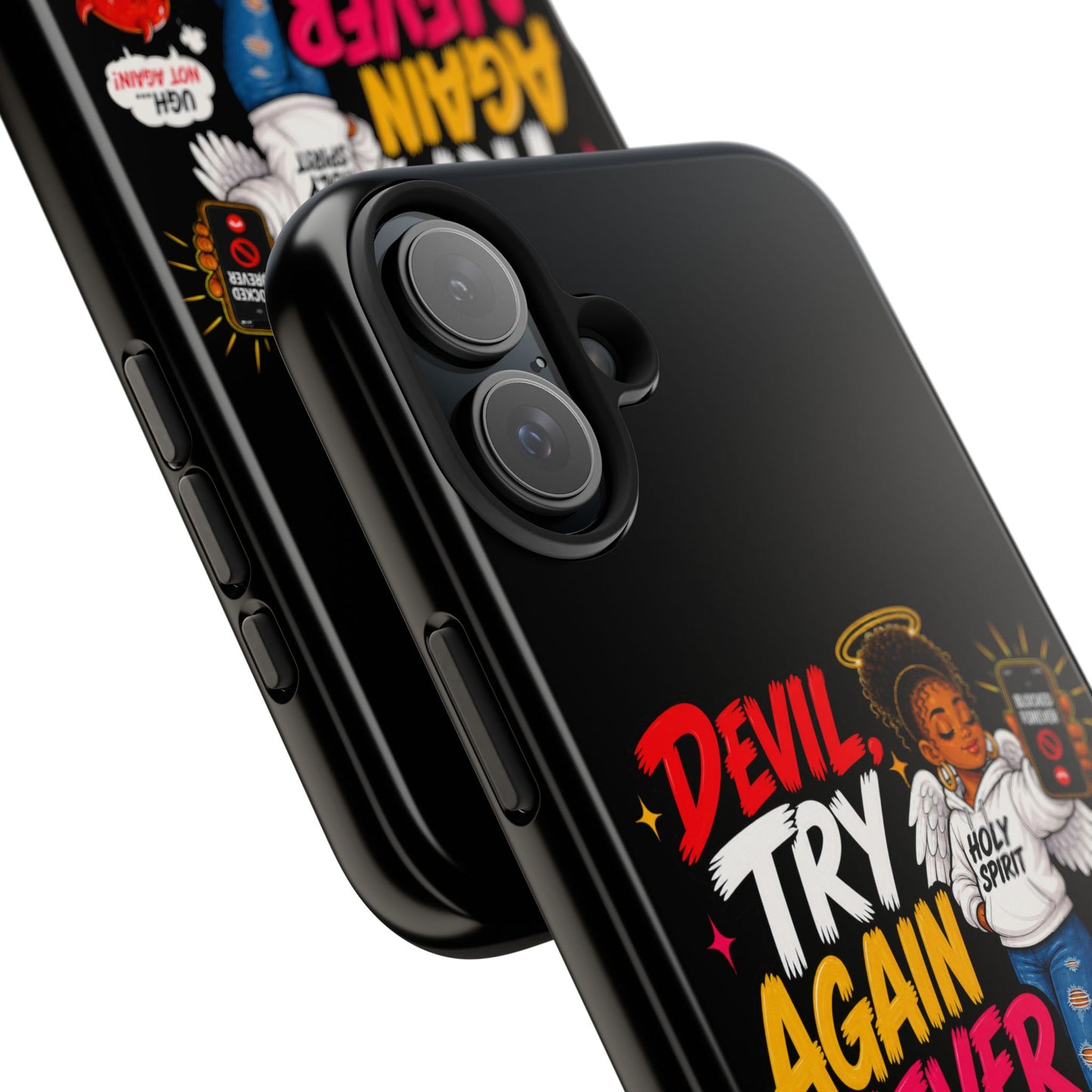 Phone Case — "Devil Try Again Never" Christian Graphic Tough Phone Case - ClaimedbyGodDesigns