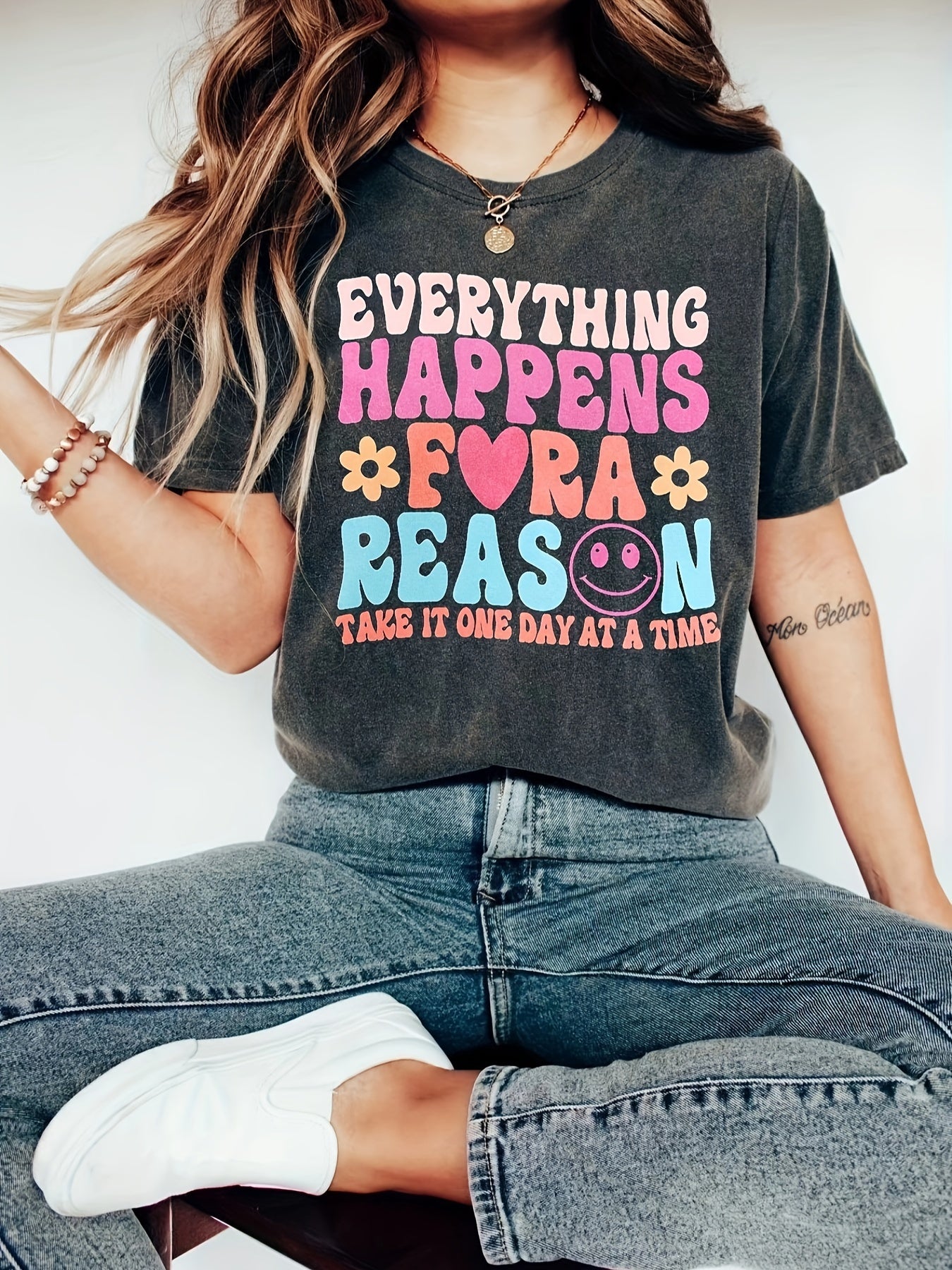 Everything Happens For A Reason Take It One Day At A Time Women's Christian T-shirt claimedbygoddesigns