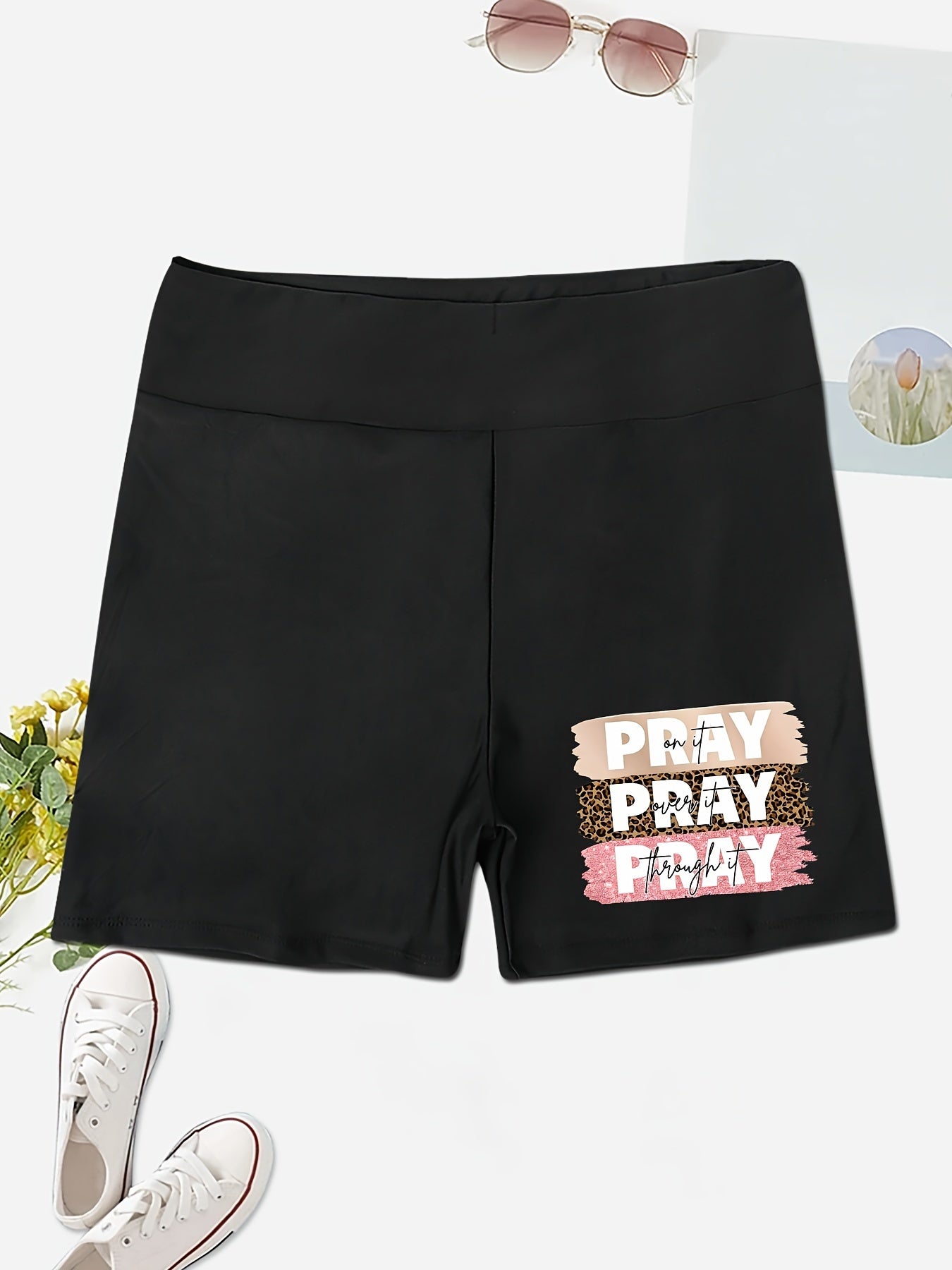 Pray On It, Over It, Through It High Waist Women's Christian Shorts claimedbygoddesigns