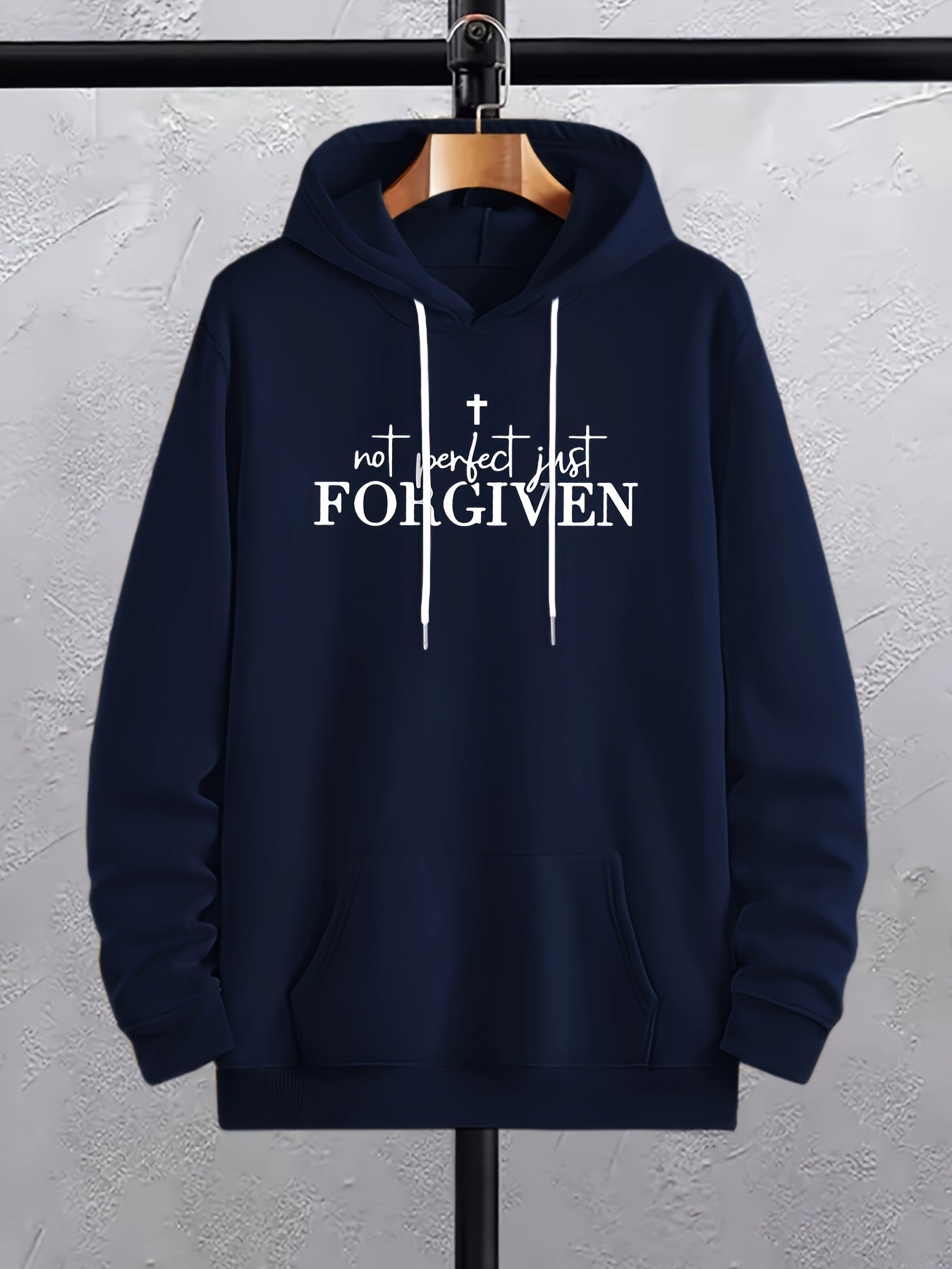 Not Perfect Just Forgiven Plus Size Men's Christian Pullover Hooded Sweatshirt claimedbygoddesigns