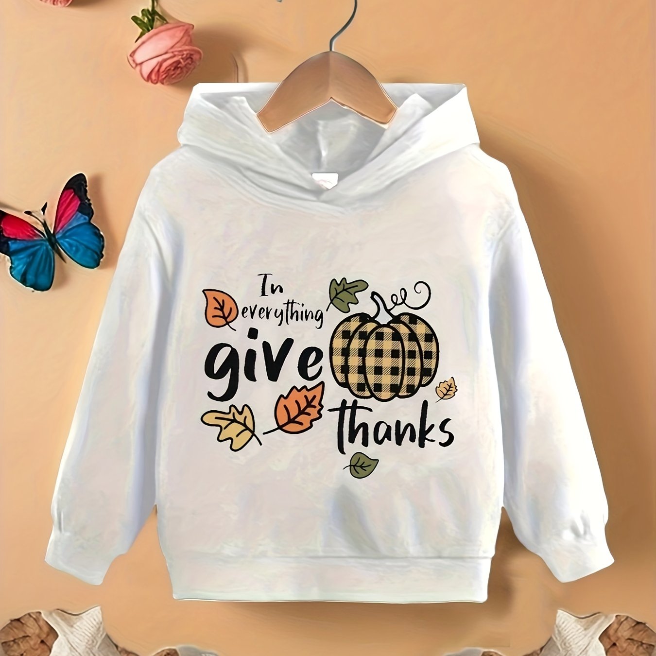 In Everything Give Thanks (thanksgiving themed) Youth Christian Pullover Hooded Sweatshirt claimedbygoddesigns