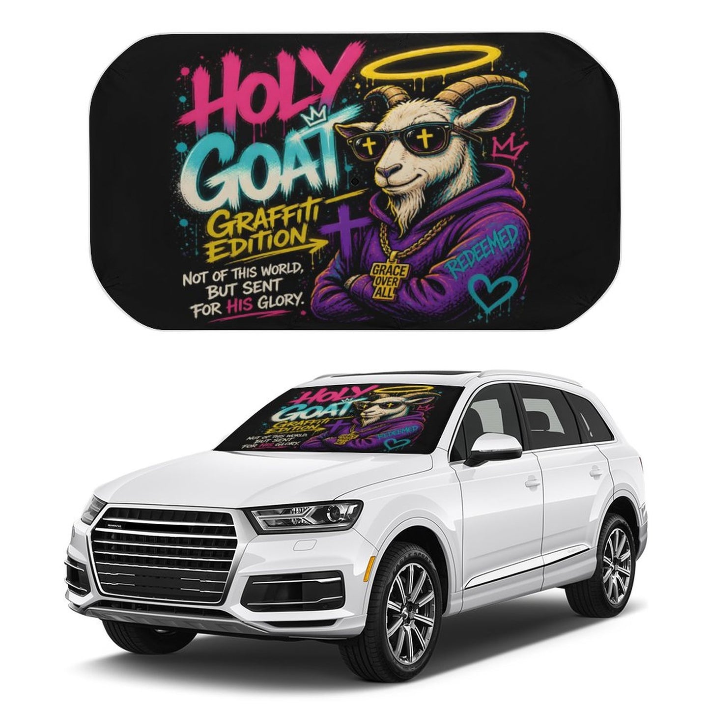 Holy Goat — Graffiti Edition Christian Car Sunshade Umbrella - ClaimedbyGodDesigns
