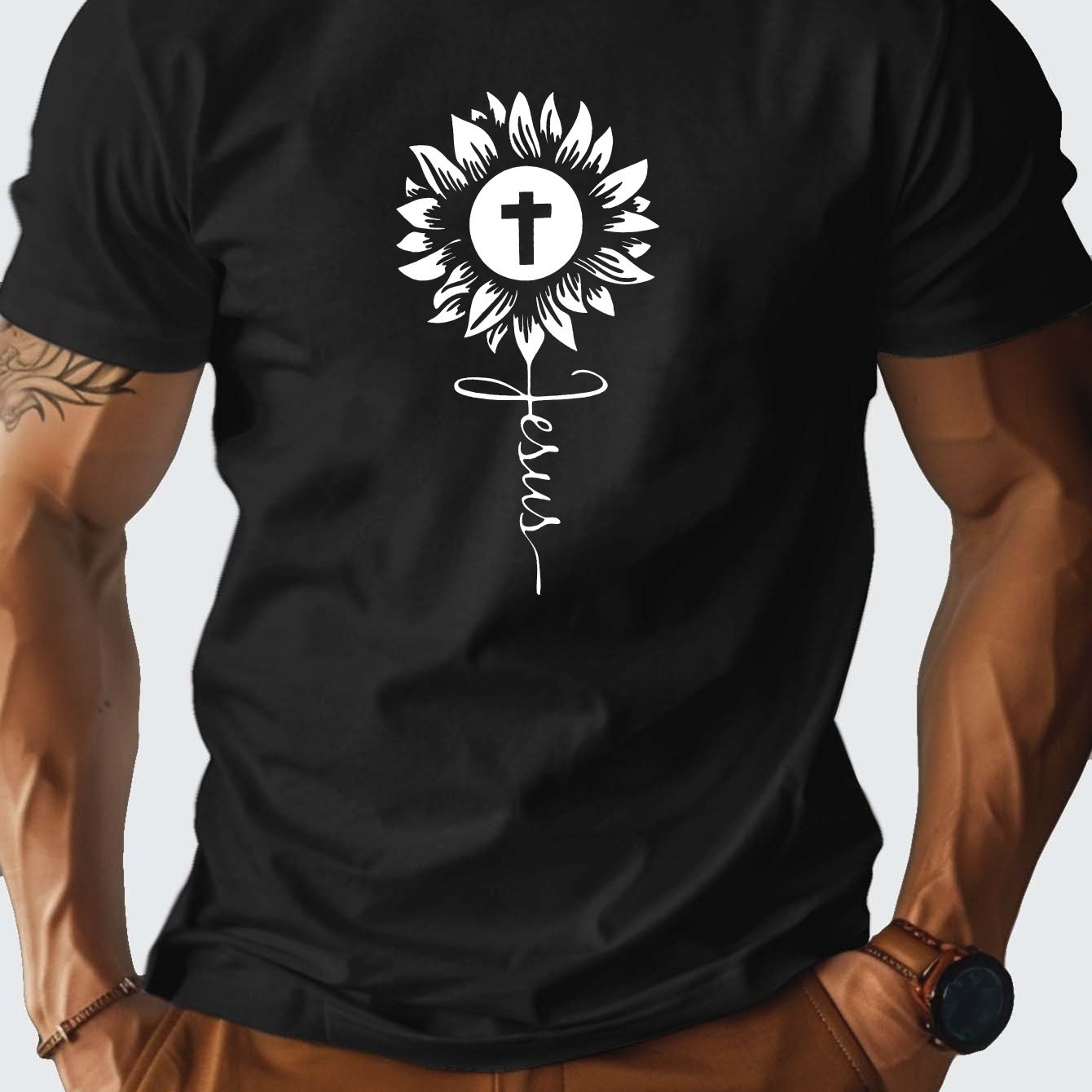 JESUS Flowered Cross Men's Christian T-shirt claimedbygoddesigns