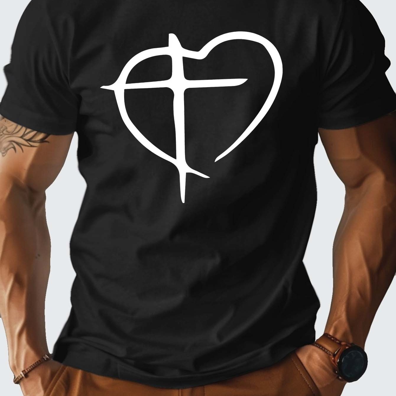 Cross in Heart Men's Christian T-shirt claimedbygoddesigns