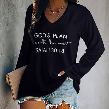 His Plan Is Worth The Wait Women's Christian V-neck Loose Long Sleeve Sweatshirt