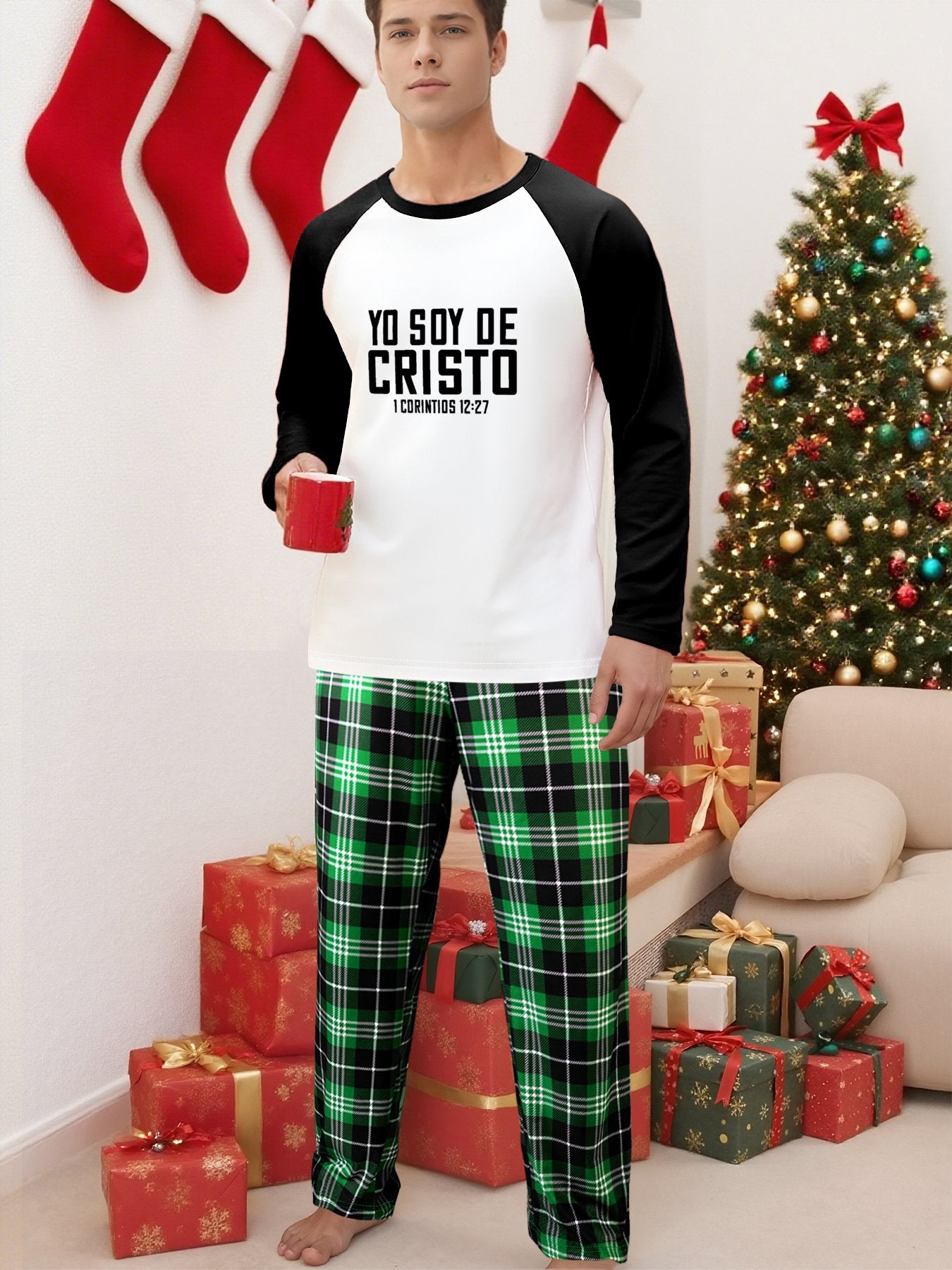 Yo Soy De Cristo Adult Spanish Christian Unisex Plaid Pajamas